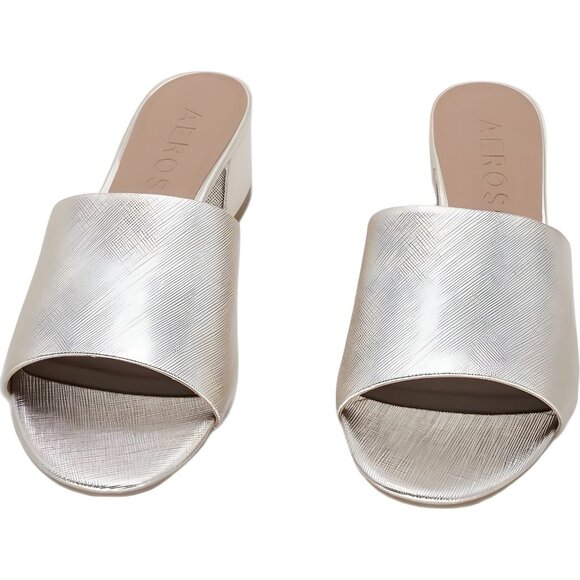 Aerosoles Como Gold Metallic Slide Sandals Block Heel Comfort Mules US 8M - Picture 5 of 6